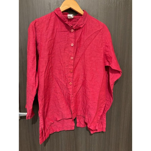ctc linens Tops - CTC linens Shirt Womens XS Heather Pink 100%‎ Linen Classic High Low Button-Up